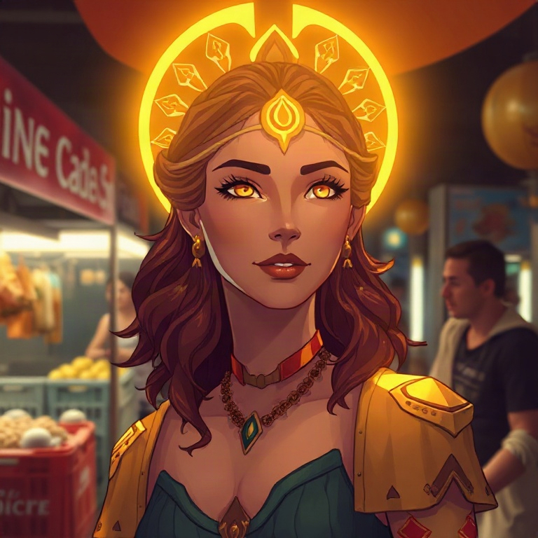 Áine · market stool under neon signs