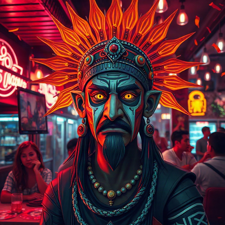 Huitzilopochtli · neon diner after a small win