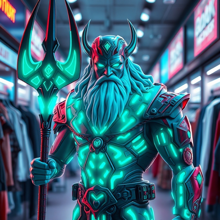 Poseidon · street stand with glowing boots