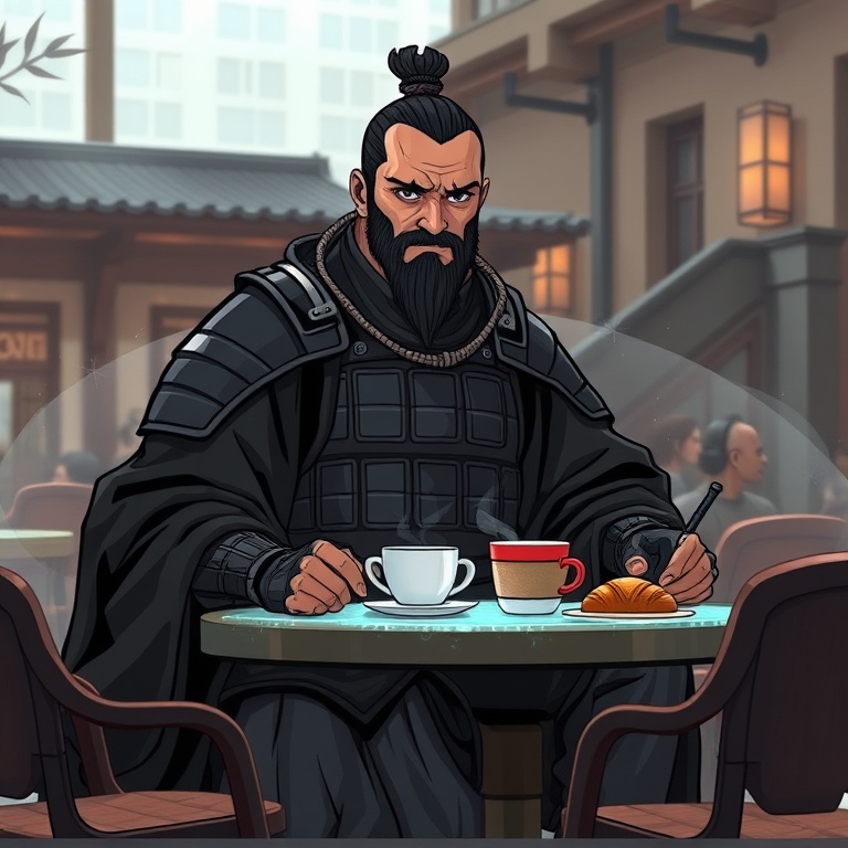 Sun Tzu · coffee cooling beside one written line